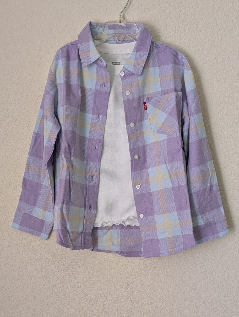 Levi's Girls' Lavender Plaid Flannel And Shirt Set